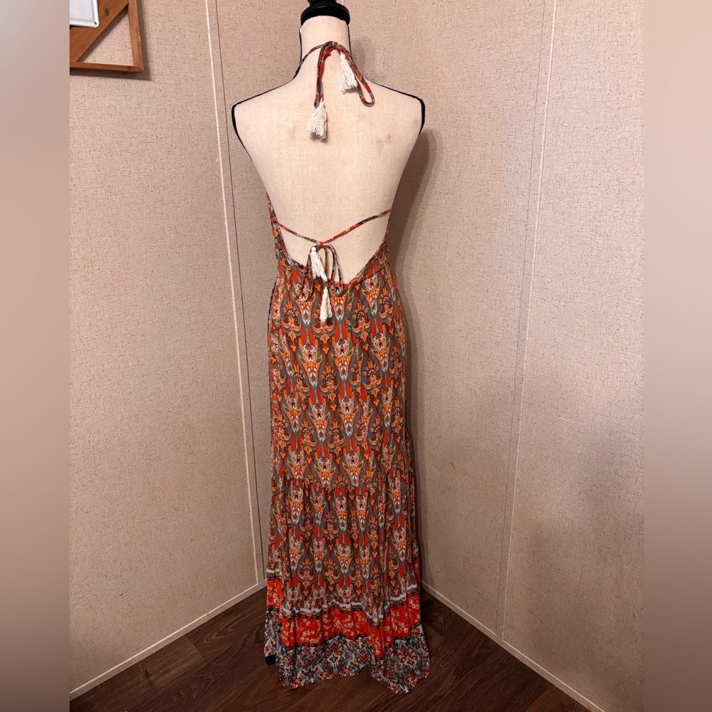 Floral Patchwork Maxi summer Dress backless V-neck bohemian - Picture 2 of 2